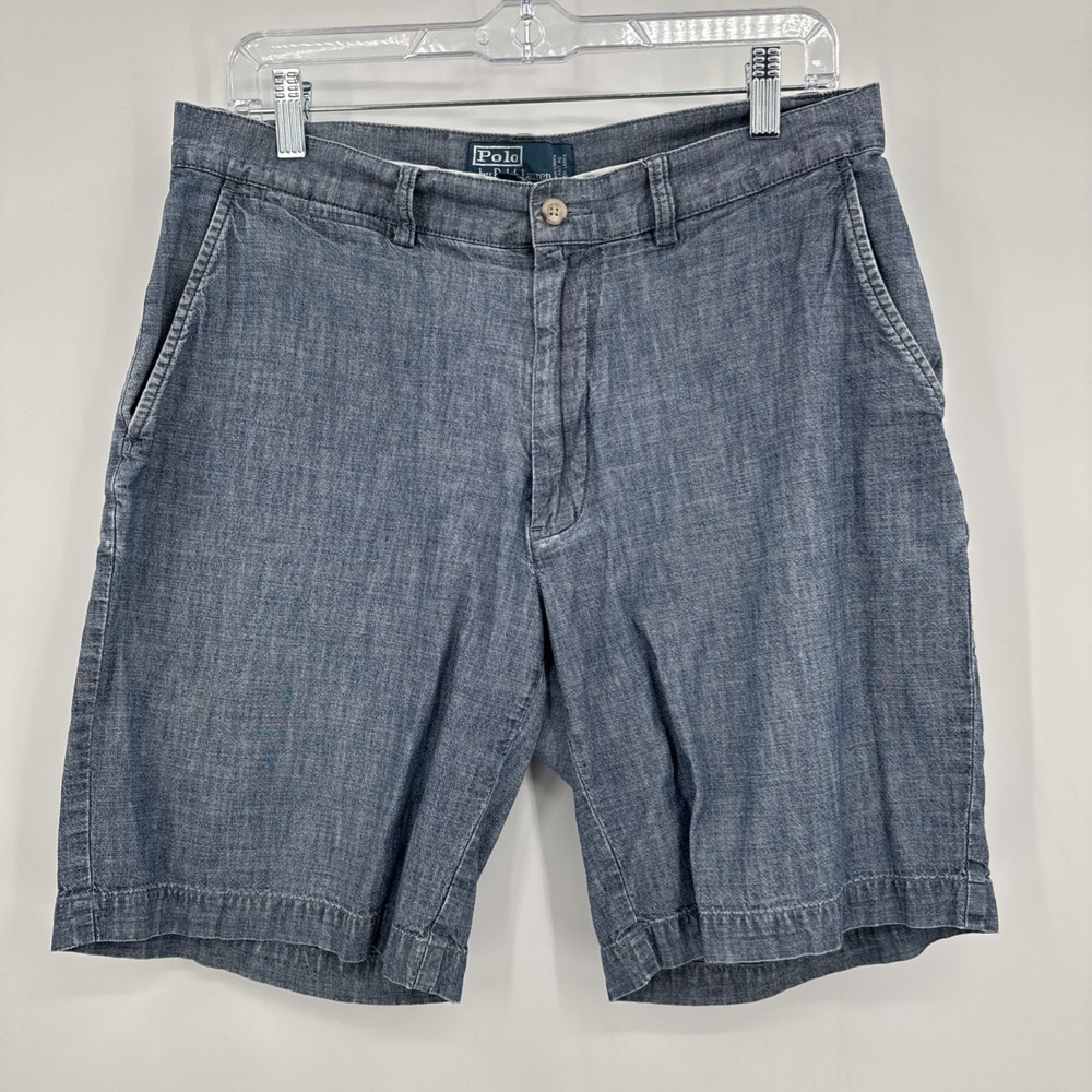Vintage Polo Ralph Lauren Prospect Shorts Mens Size 32 Blue Chambray 9" Inseam - Picture 1 of 10